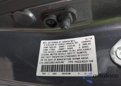 2018 Honda Civic Ex-T z USA, uszkodzony, nr VIN 2HGFC3B31JH351461